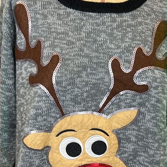 Holiday Time Sequin Red Nose Reindeer Sweater - Size 1X - Picture 4 of 10